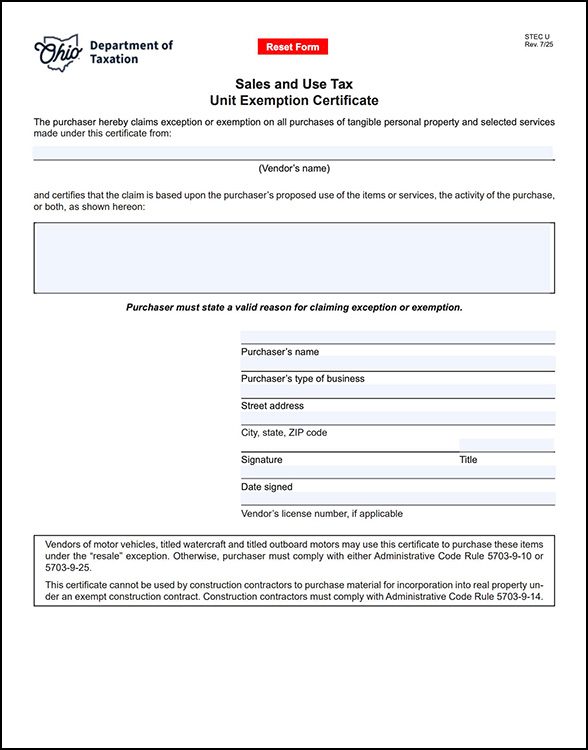 Tax Exemption Form